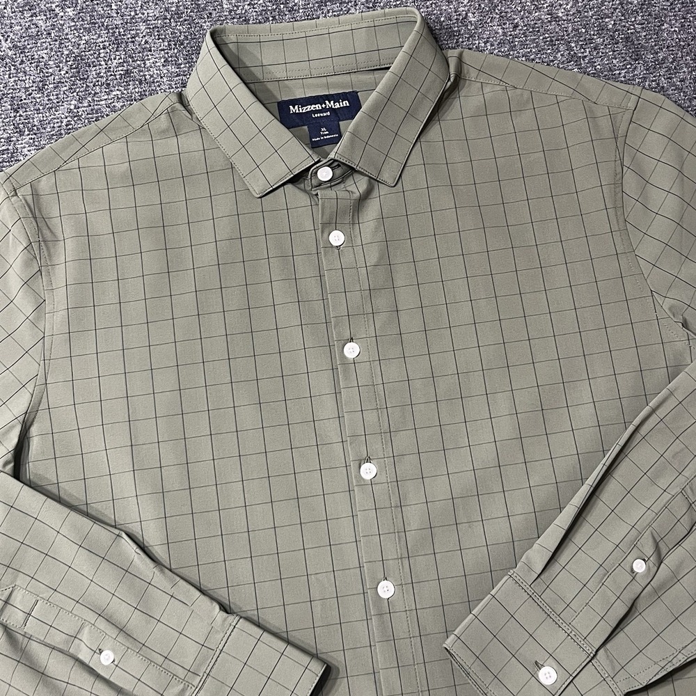 Mizzen Main Shirt Mens XL Leeward Trim Fit Check Stretch Long Sleeve Green